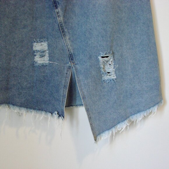 Denim Distressed Midi Skirt Western Cowgirl Boho Raw Hem SHEIN Curve 0XL or 12 - Picture 8 of 14